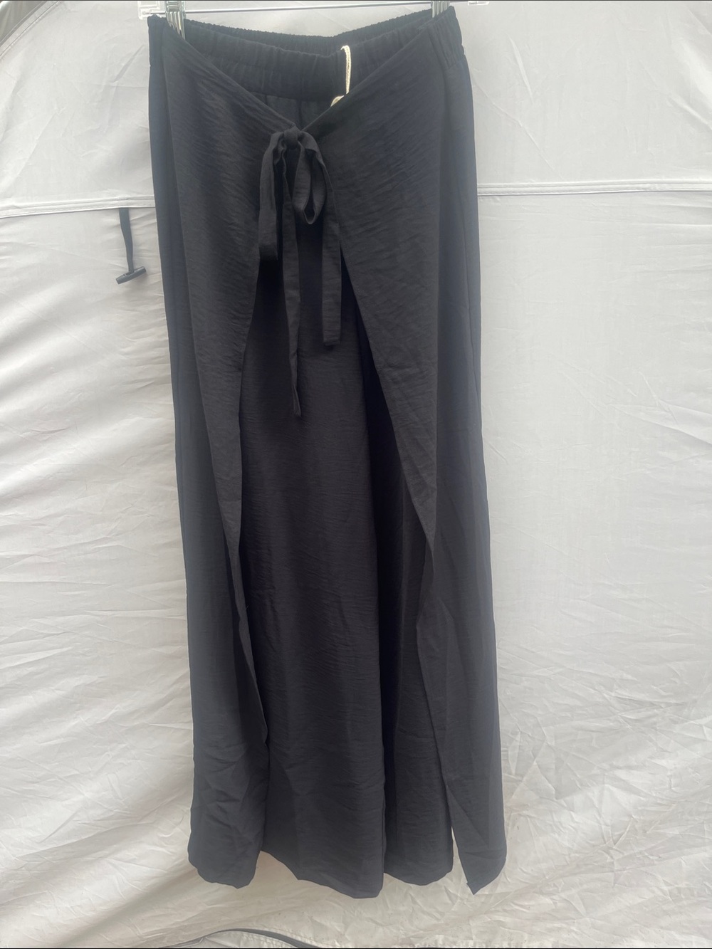 Hem & Thread Black Wide-Leg Wrap Pants with Tie